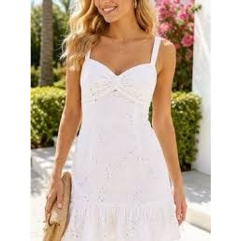 Lilly Pulitzer Womens Dress 8 White Daria Eyelet Ruffle Sweetheart Mini